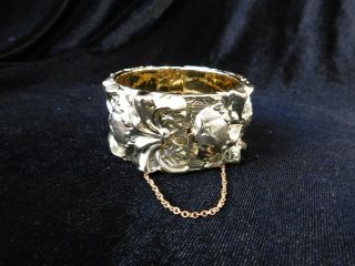 Vintage Whiting & Davis Gold Tone Hinged Cuff Bracelet Signed