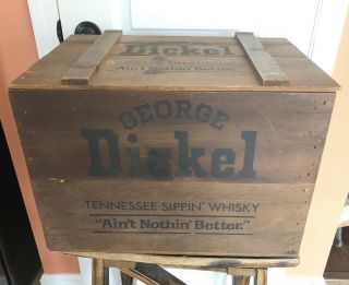 George Dickel Tennesee Sippin’ Whiskey Large Wooden Crate,  Hinged Box