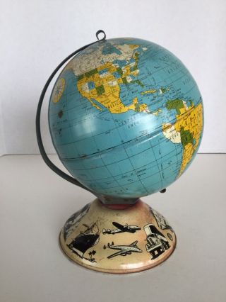 Vintage Ohio Art Small Tin Litho World Globe On A Stand