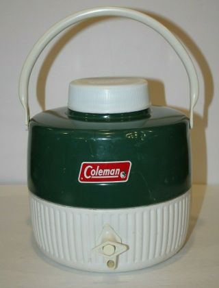 Vintage Green Coleman 1 Gallon Water Cooler Jug Complete With Cup Camping 1976