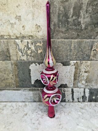 Vintage Commodore Hot Pink/silver/gold Glass 12 " Indent Tree Topper