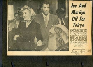 2 Clippings Marilyn Monroe &joe Dimaggio In Daily News & The Mirror Jan.  30,  1954