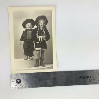 Vintage Black and White Photo Little Boy Girl Cowboy Cowgirl Costumes 3.  5 x 5 6