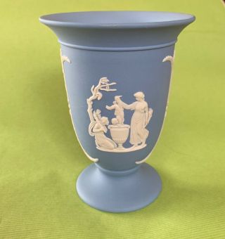 Vintage Wedgewood Blue Jasperware Vase 5 1/8” Tall.