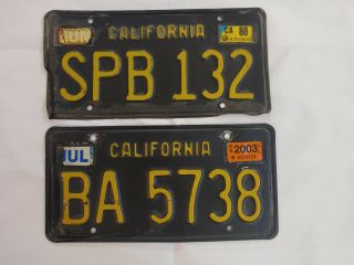 2 Vintage Black California License Plate - 1963 Design