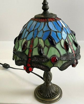 Tiffany Dragonfly Stained Glass Lamp12.  5 " Tall Lamp Shade 5.  5 " Length X 9 " Diam