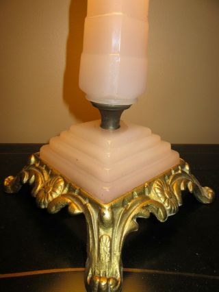 Old Vintage Victorian Boudoir Bedroom Table Accent Fringed Pink Marble? Lamp 2