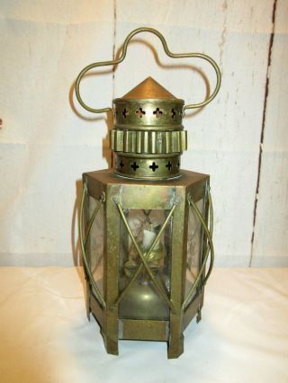 Antique Brass Oil Lamp Lantern Etched Glass