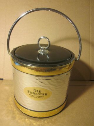 Old Forester Ice Bucket Vintage Silver Gold Black Retro Kentucky Bourbon Whisky