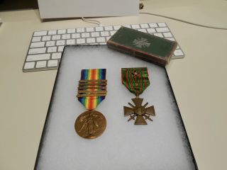 Wwi U.  S.  Victory Medal With 5 Bars,  French Croix De Guerre