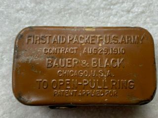 Pre - Ww1 Bauer & Black Chicago First Aid Kit Packet Army Tin Contract 1914 Unopen