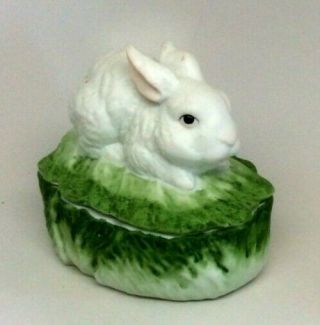 Vintage Porcelain Easter Covered Candy Dish Bunny Rabbit