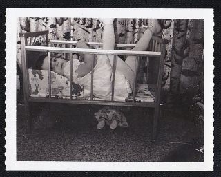 Antique Vintage Photograph Cute Little Girl Laying In Tiny Crib