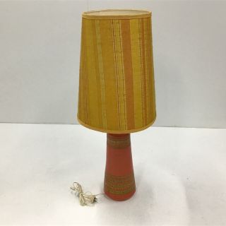 Retro Orange Ceramic Based Table Lamp Yellow Canvas Striped Shade 460