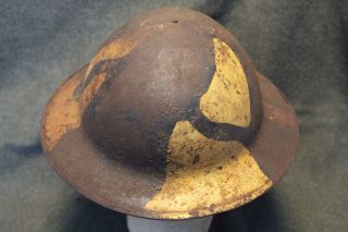Rare Ww1 U.  S.  Army Field Camo Painted Combat Helmet W/liner & Strap