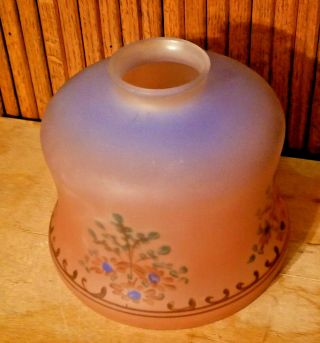 Antique Frosted Satin Glass Pink And Blue Lamp Light Shade Flowers