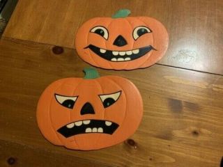 2 - Vintage Halloween Embossed Pumpkin Jack O Lantern Die Cut Smile Angry Luhrs?