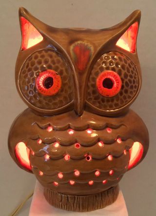 Vintage Mod 1970’s Ceramic Funky Owl Night Light Tv Lamp Table Lamp 6 1/2”