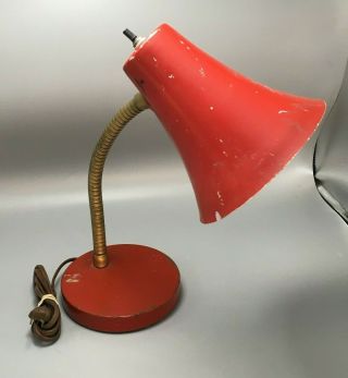 Vintage Gooseneck Red Portable Lamp By Eagle Lamps Co.  Mid Century Modern