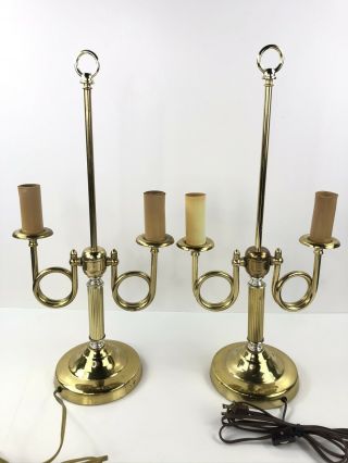 Alsy Lamps 2 Pair 2 Arm French Horn Brass Candlestick Bouillotte Lamps