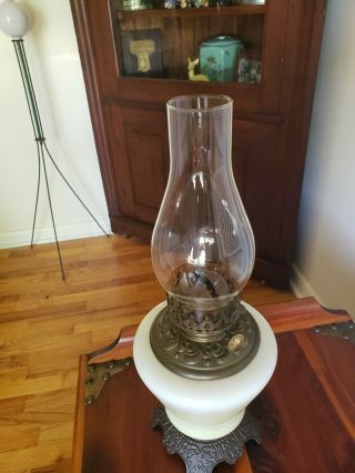 Antique Glass And Brass Oil Lamp