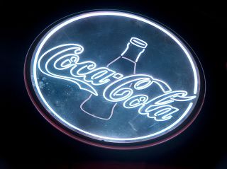 Coca Cola Glass Coke Bottle 18 " Round Metal Led Neon Bar Pub Man Cave Light Sign