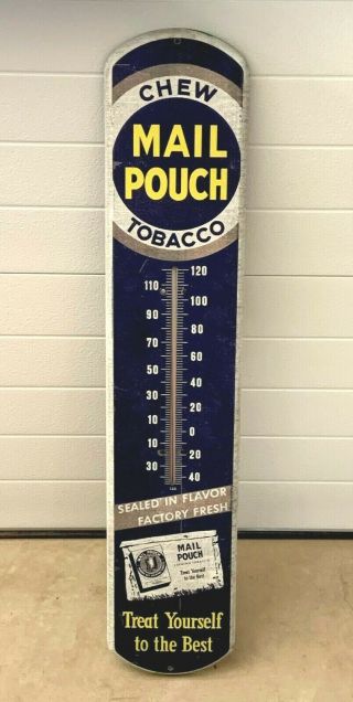 Mail Pouch 39 " Metal Thermometer Sign Gas Oil Soda Advertising Tobacco