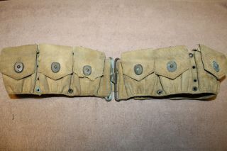 Ww1 U.  S.  Army 10 Pocket Ammo Belt,  Maker Stamped & 1918 D.  Combat