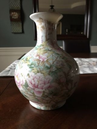 Vintage Shibata Porcelain Vase Floral Design With Gold Rim Japan