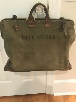Vintage Bell System Telephone Lineman Canvas And Leather Tool Bag Jersey