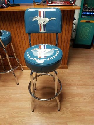 Ford Mustang Blue Swivel Bar Stool With Back Tavern Chair Gt Lx Shelby Foxbody