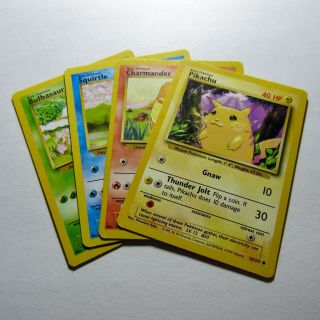4 Pokemon Tcg Cards Vintage 1990s Bulbasaur Squirtle Charmander Pikachu