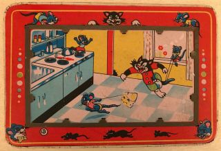 Vintage LTI Wind Up Mechanical Tin Litho Toy Mouse Cat Board Playing Game 2