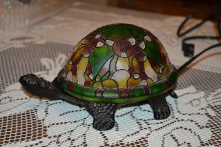 Tiffany Style Turtle Lamp Night Light - Stained Glass Shade Teddy Bears