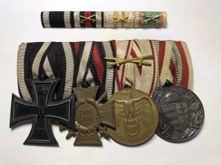 German 4 Place Medal & Ribbon Bar Iron Cross Honor Cross Austrian Hungarian Wwi