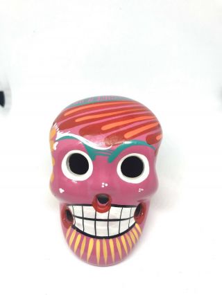 Ceramic Sugar Skull Day Of The Dead Calavera Dia De Muertos 3”x3”x2.  5” Pink