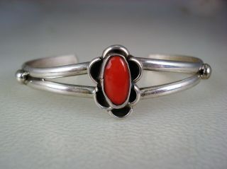 Old Navajo Sterling Silver & Red Coral Bracelet