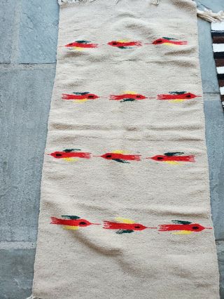 Hummingbird Mexican Wool Rug 41x20 In