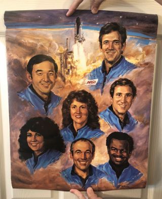 Vintage 1986 Nasa Space Shuttle Challenger Poster 24 X 18 By Tom Fricker
