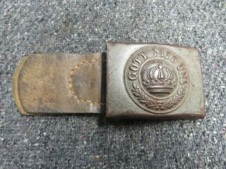 Wwi Imperial German Army Belt Buckle W/ Leather Tab - Paint