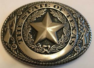 Vintage The State Of Texas Star Silver Tone Heavy Metal Belt Buckle
