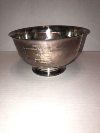 Vintage Silver Plated Trophy Bowl By Webster Wilcox 1967