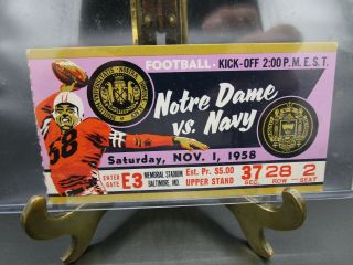 Vintage Notre Dame Vs Navy Sat.  Nov.  1,  1958 Football Ticket Stub