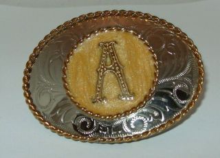 Western Style Belt Buckle German Silver With Letter/initial A Enameled