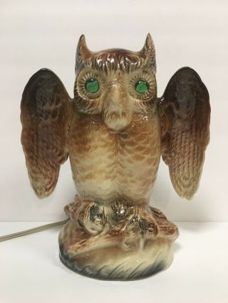 Vintage Owl Lamp Table Texans Inc Bangs Texas EUC Light up eyes Hooty Decorative 2