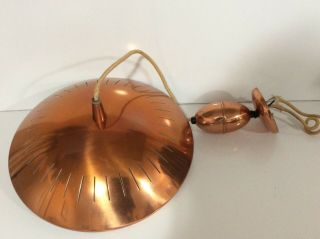 Vintage Copper Tone John C.  Virden 17 " Flying Saucer Mcm Ceiling Pull - Down Lamp