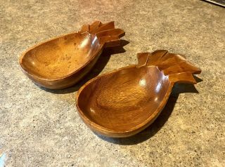 Two Vintage Pineapple Shaped Monkey Pod Bowls Hand Carved Wood Hawaii