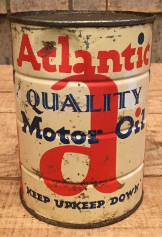 Vintage 1qt Atlantic Motor Oil Tin Can Gas Service Station Florida State Graphic