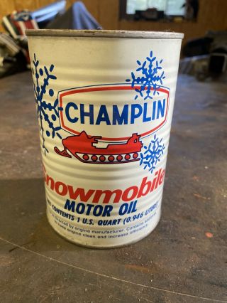 Vintage Champlin Snowmobile 1 Quart Motor Oil Can
