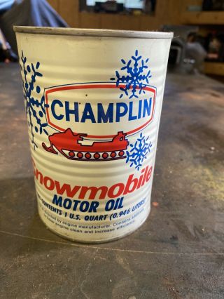 Vintage Champlin Snowmobile 1 Quart Motor Oil Can 3